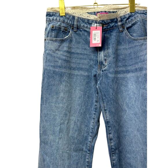 Edikted Karlie XL Lace Trim Jeans NWT High Rise 32 Inseam Y2K Style Women’s - Picture 6 of 9